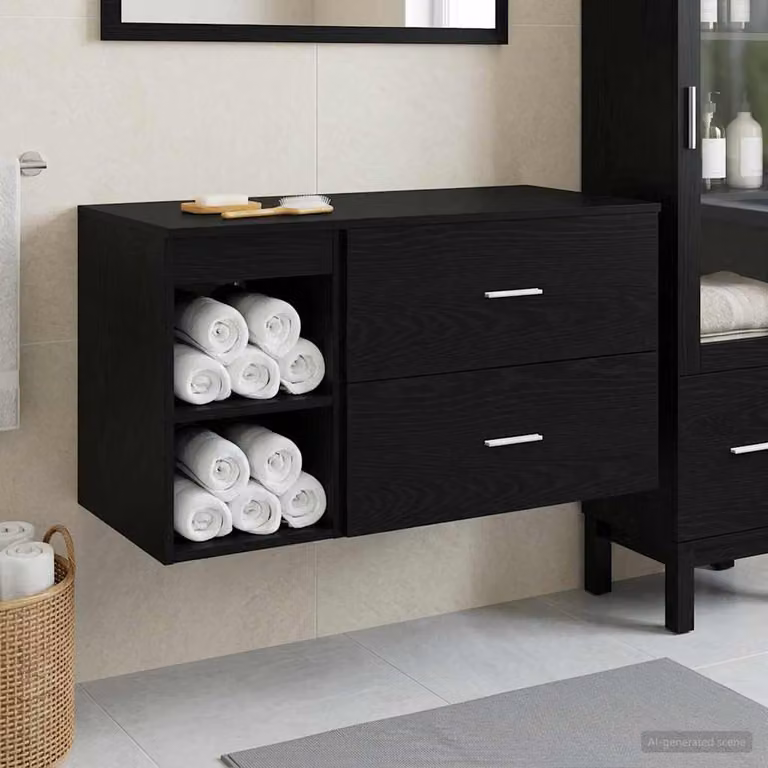 Set di mobili per il bagno moderno vidaXL composto da mobile lavabo e pensile nero opaco