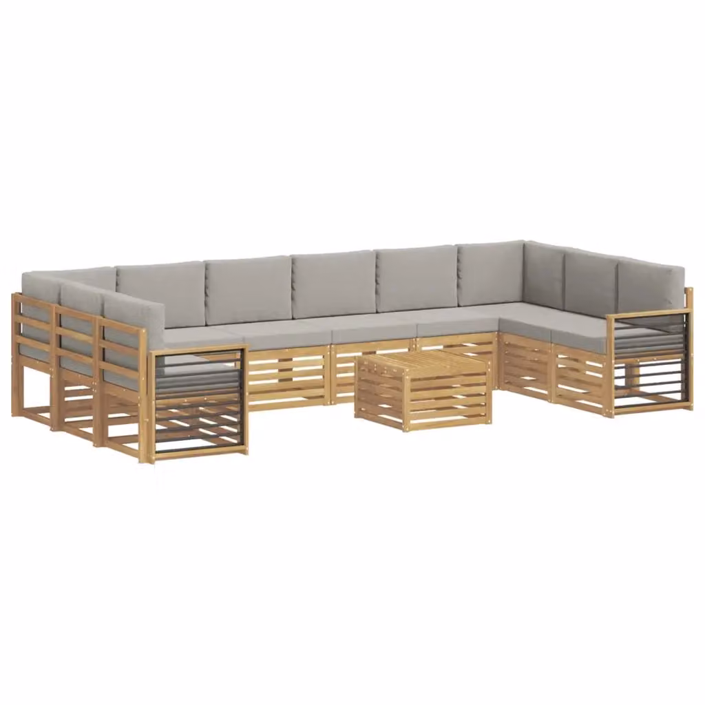 Set di divani da esterno vidaXL in legno di acacia con cuscini, 11 pezzi, Bianco e Grigio – 2