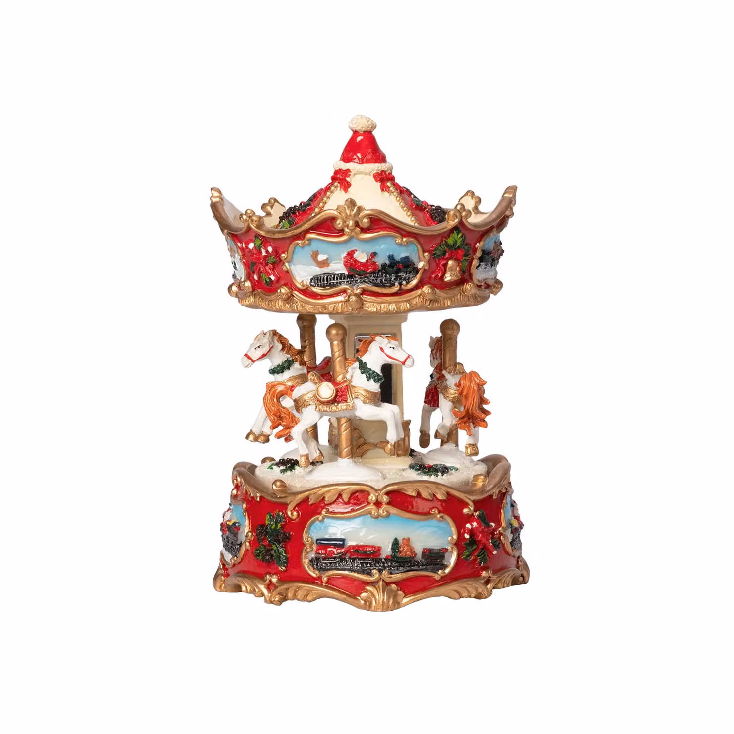 Vestiamo Casa Gran Natale Carillon Giostrina Natalizia con Cavalli in Movimento, Musicale a Carica Meccanica, Multicolore, H 16 cm – 1