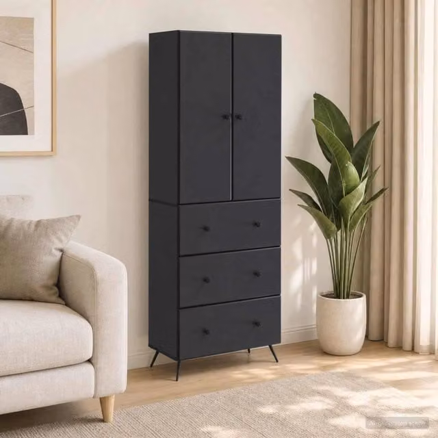 Set di 2 armadi moderni vidaXL con ante scorrevoli in nero opaco, dotati di ripiani e cassetti interni, L/P/H: 66 x 34,5 x 90 cm – 1