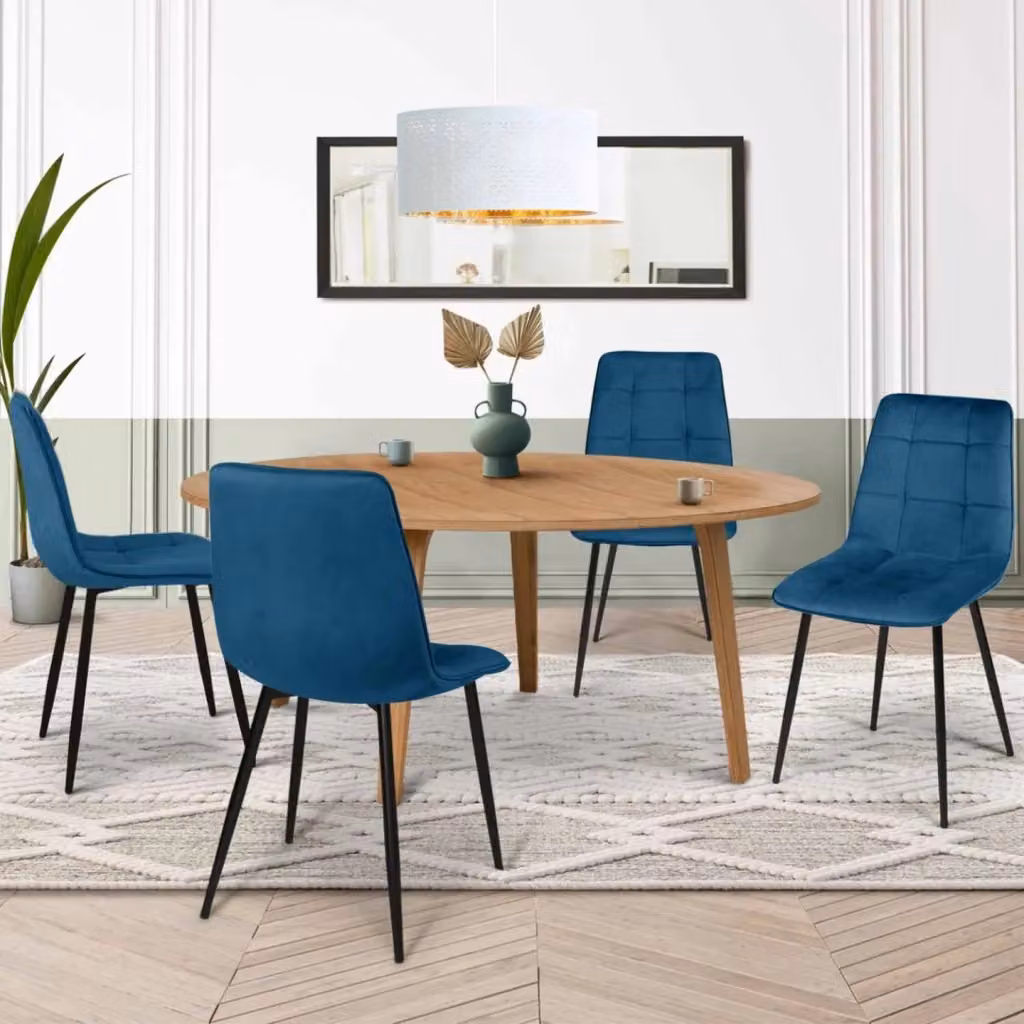 Set di 4 sedie da pranzo MILA in velluto blu con struttura in metallo per cucina e sala da pranzo – 2