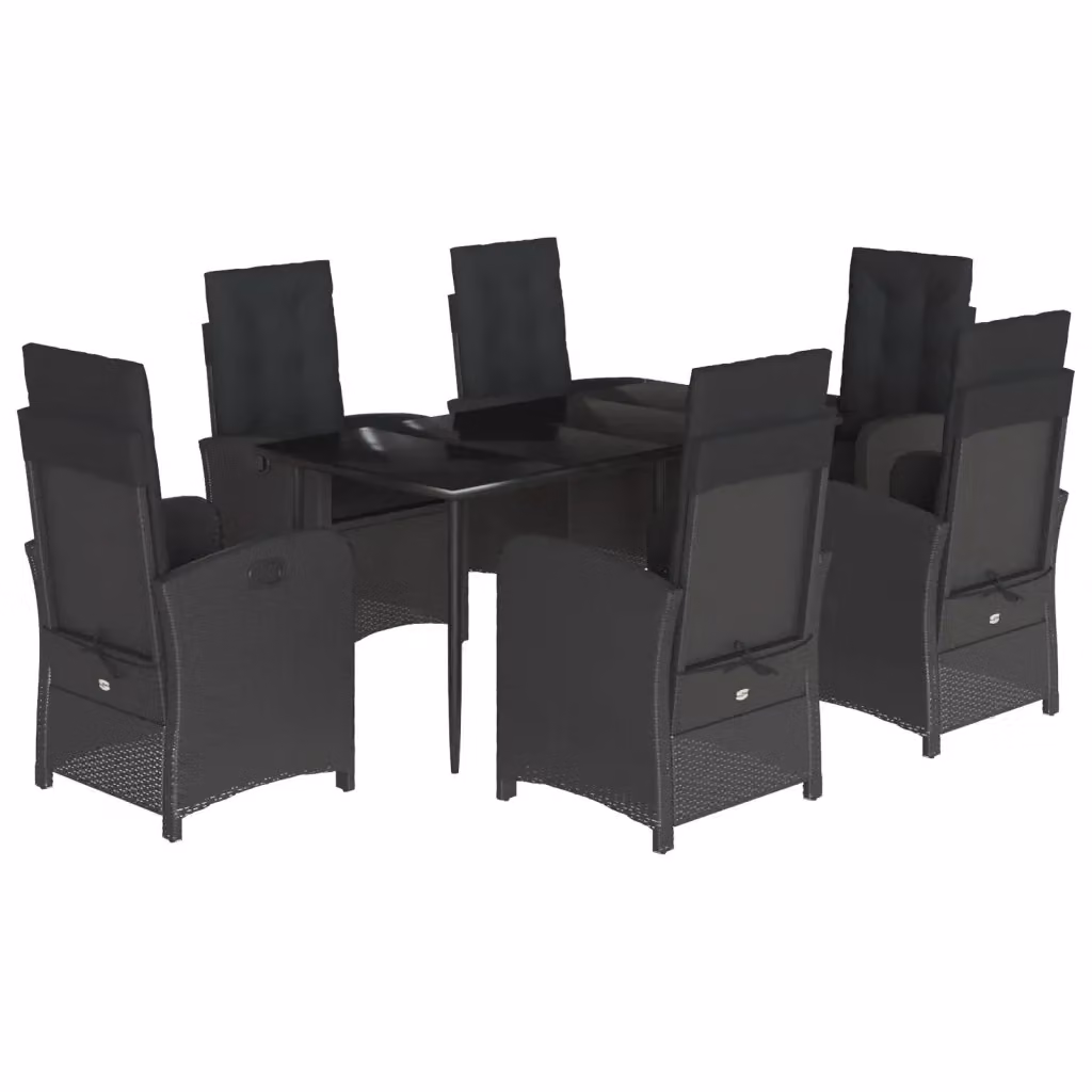 Set da Pranzo da Giardino VIDAXL in Polyrattan Nero con Tavolo in Vetro e 7 Sedute – 2