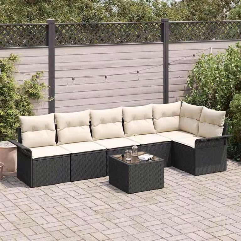 Maison Exclusive - Set Divano da Giardino con cuscino 7 pcs Nero Poly Rattan