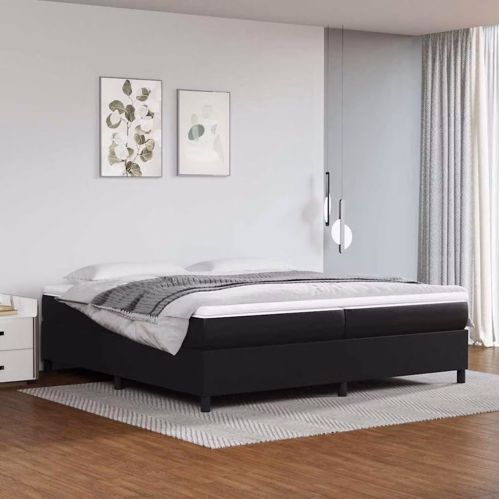 Letto Ibrido vidaXL con Giroletto a Molle e Materasso in Similpelle Nero, L/P: 200 x 200 cm