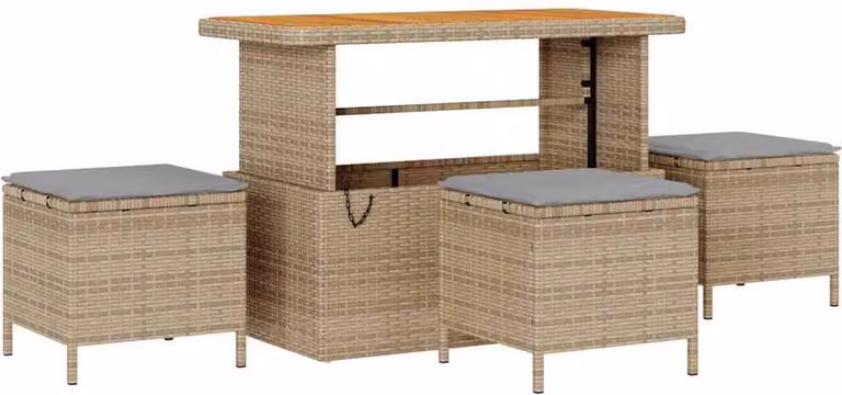 Set da Pranzo per Giardino Beige polyrattan