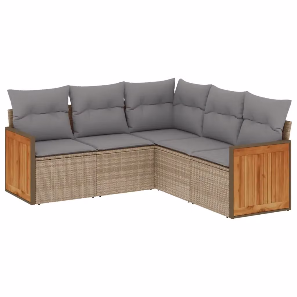 vidaXL Set Divano da Giardino a L 5 pz in Polyrattan e Legno di Acacia con Cuscini Beige e Rivestimenti Rimovibili – 2