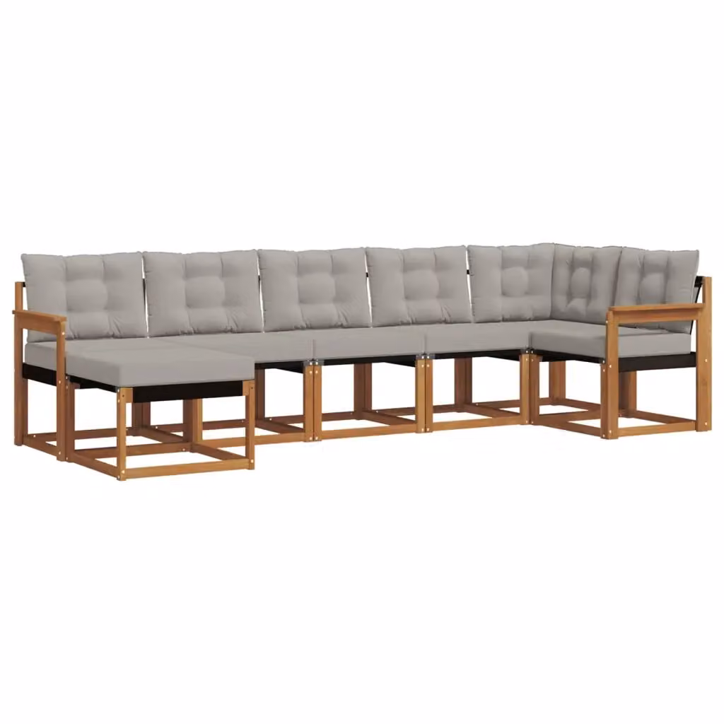 Set di divani da esterno a L vidaXL in legno di acacia con cuscini, colore marrone e grigio chiaro – 2