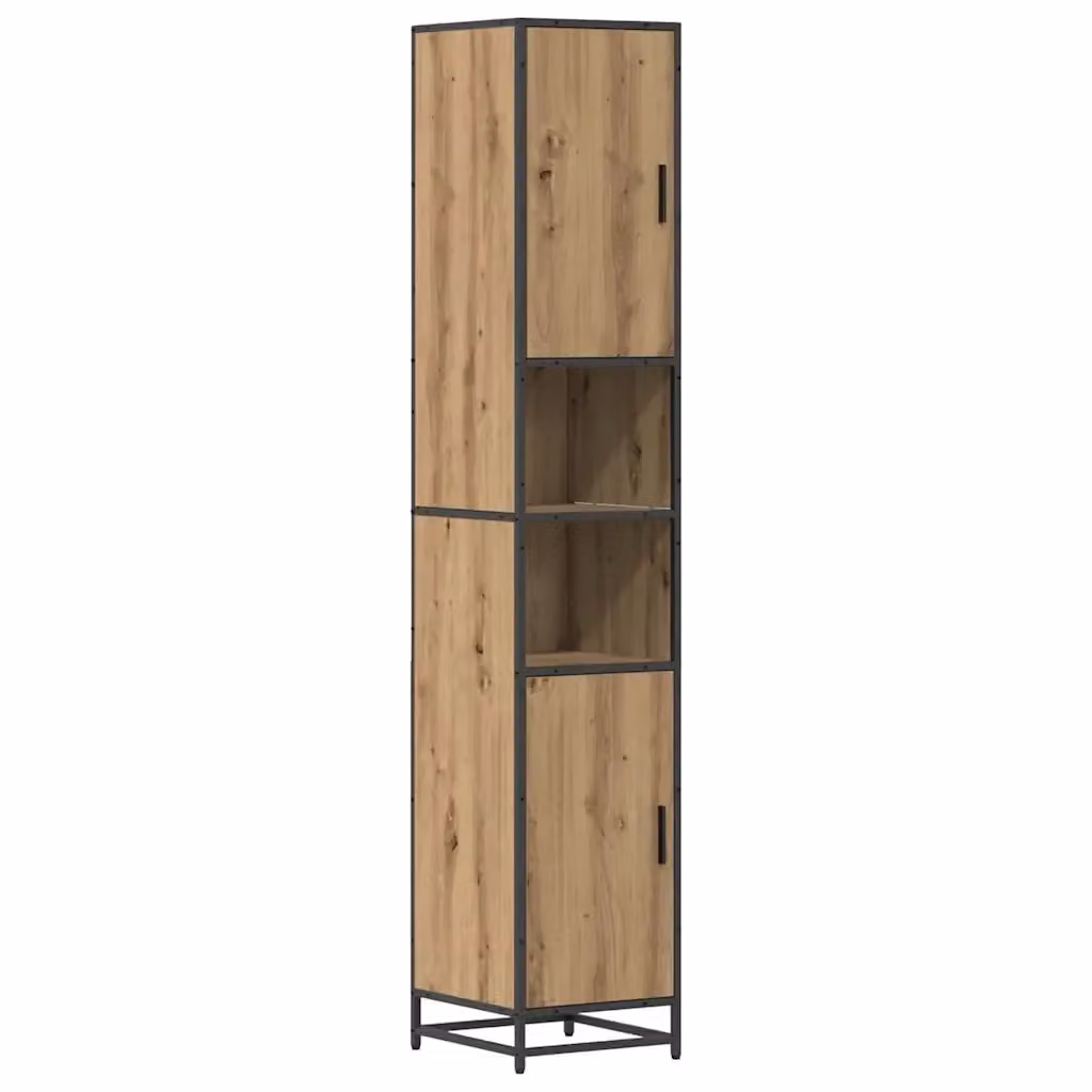 Mobile bagno moderno vidaXL in legno e metallo color rovere e nero con ante a battente e scaffale aperto L/P/H: 188,5 x 37,5 x 35,0 cm – 2