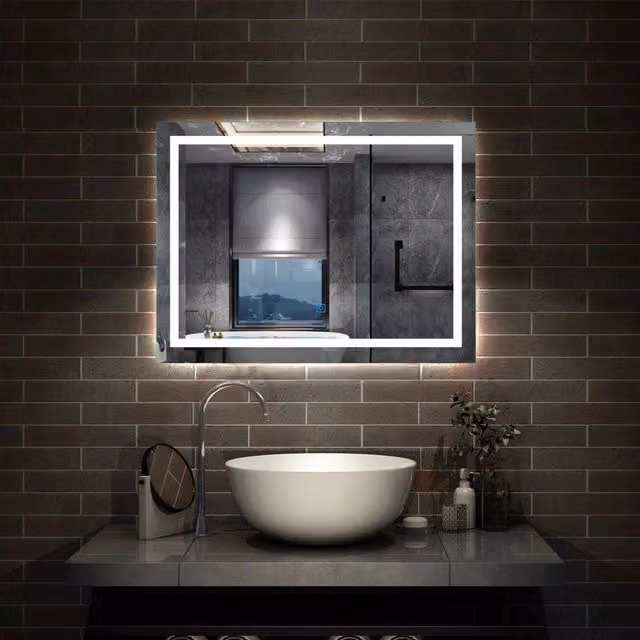 Specchio da bagno Aica rettangolare bianco con luce LED dimmerabile, interruttore a sfioramento e funzione antiappannamento, L: 80 cm, H: 60 cm