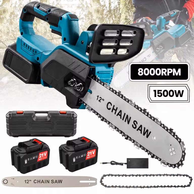 Troncatrice a batteria - Seghetto manuale per rami - Lame da 30 cm - Motore brushless - 1500 W - 8000 giri/min - 18 V - 2 batterie