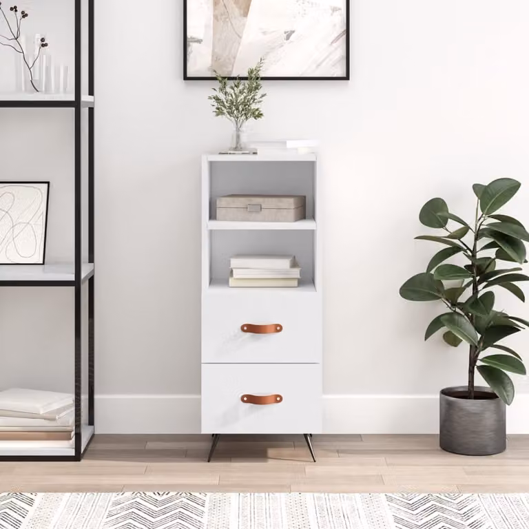 Credenza moderna vidaXL in legno bianco lucido, sospesa a parete, L: 34,5 cm, P: 34 cm, H: 90 cm