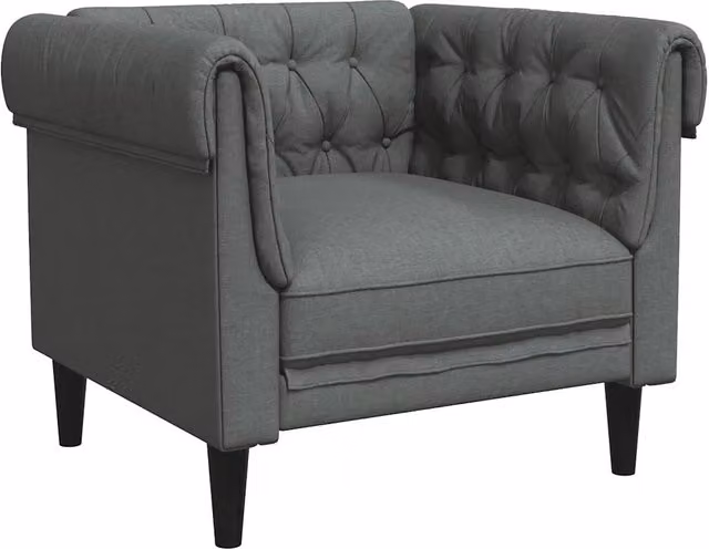 Poltrona Relax Chesterfield Grigio con Braccioli in Tessuto e Struttura in Legno – 1