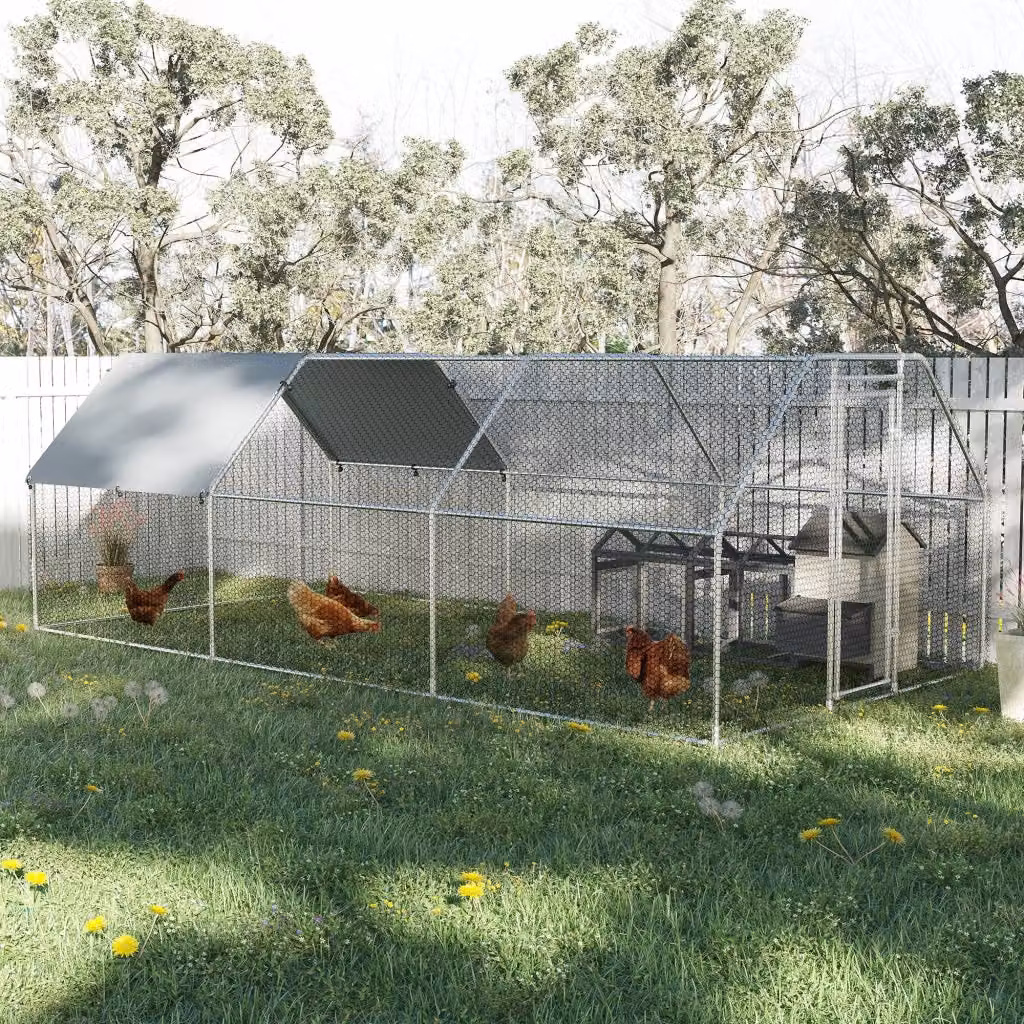 Pollaio a gabbia per galline da esterno GIORDANOSHOP in metallo galvanizzato e poliestere, colore argento, L: 280 cm, P: 57 cm, H: 195 cm – 2