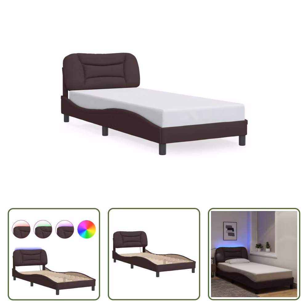 The Living Store Struttura letto con LED in tessuto marrone scuro 90x190 cm