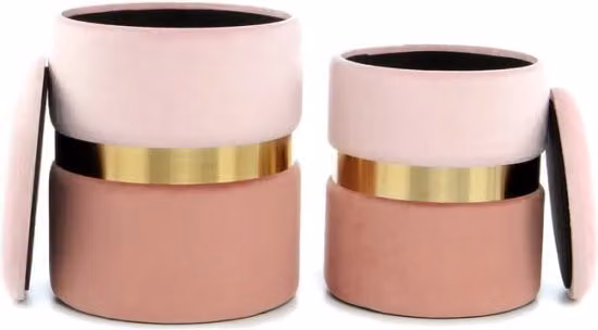 Set di 2 pouf contenitori Zora KENDRA HOME in velluto rosa e oro – 1