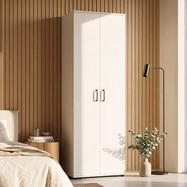 Armadio Guardaroba Chalvefted en.casa con 2 Ante, Barra Appendiabiti e 4 Ripiani Regolabili, Bianco, H 175 x L 60 x P 35 cm – 1