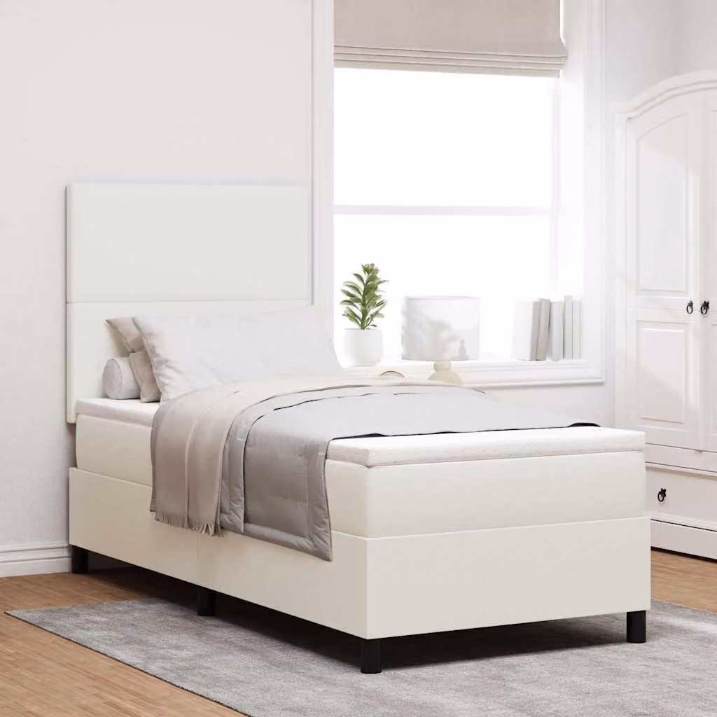 Maison Exclusive - Letto boxspring con testiera color crema e bianco, 80 x 200 cm, in velluto