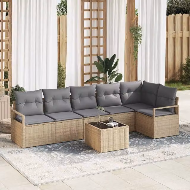 Set di divani 7 pz Beige polyrattan 3346410