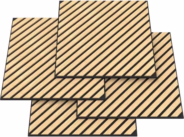 Confezione da 16 pannelli acustici NEU.HOLZ con doghe diagonali effetto rovere chiaro beige, superficie 5,76 m²