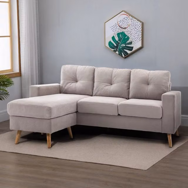 Divano angolare MIVRAY a 3 posti con chaise longue reversibile in tessuto, cuscini sfoderabili e struttura in legno, H 85 x L 193 x P 136 cm – 1
