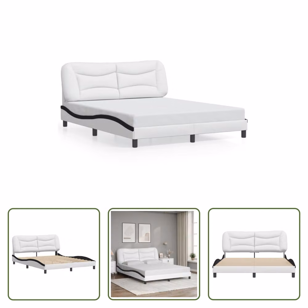 The Living Store Struttura letto con testiera bianca e nera 160x200 cm in ecopelle