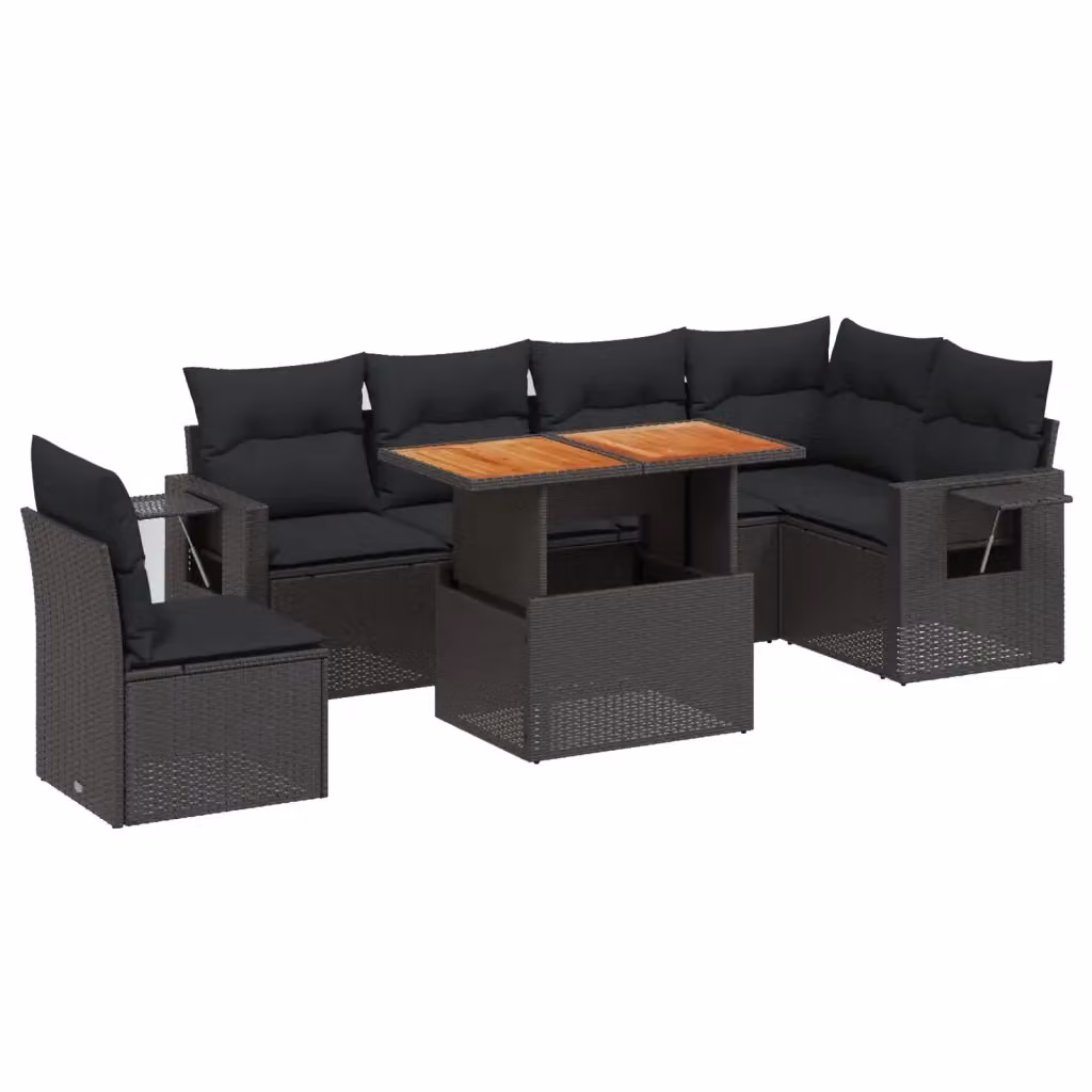 Set di divani da giardino vidaXL in polyrattan nero con 7 pezzi e cuscini inclusi – 2