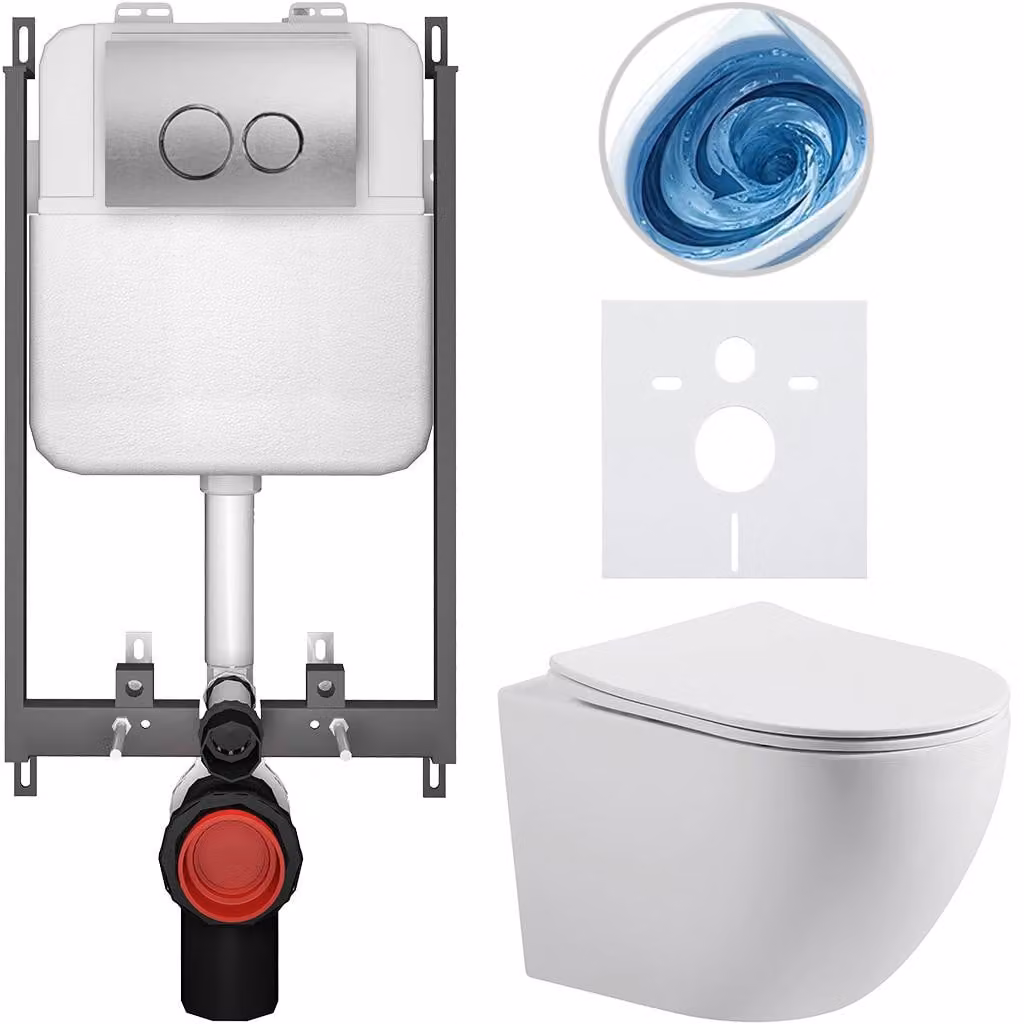 CERANO - Set WC da incasso Cesso - bianco opaco - pulsante Prime/Dualo, argento - da incasso - 49x36 cm