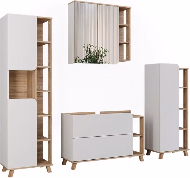 Set di mobili da bagno Karen Sonoma/Bianco 4 pezzi Vicco
