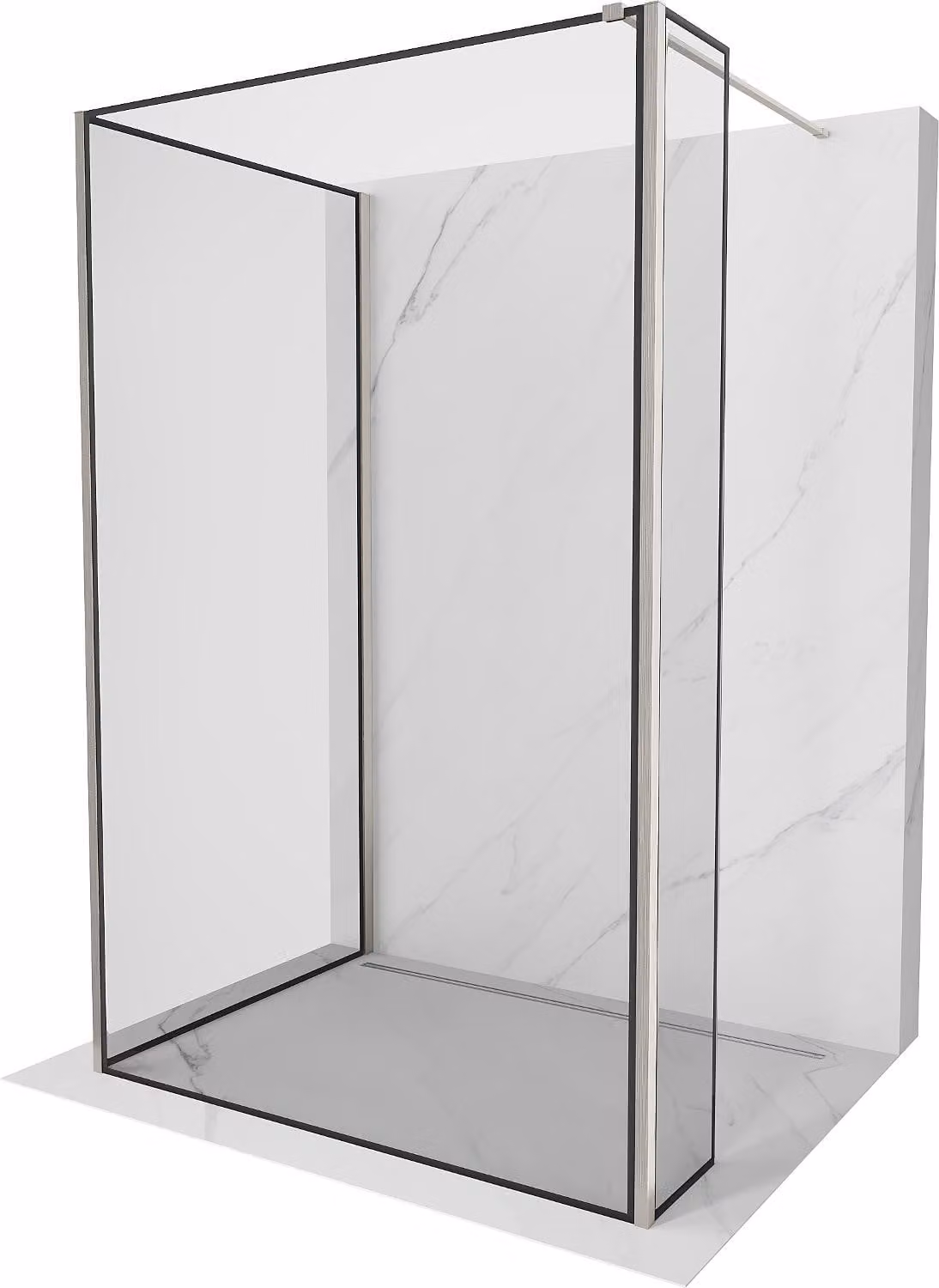 Mexen Kioto parete doccia Walk-in 120 x 90 x 40 cm, cornice nera, nichel spazzolato - 800-120-090-221-97-70-040