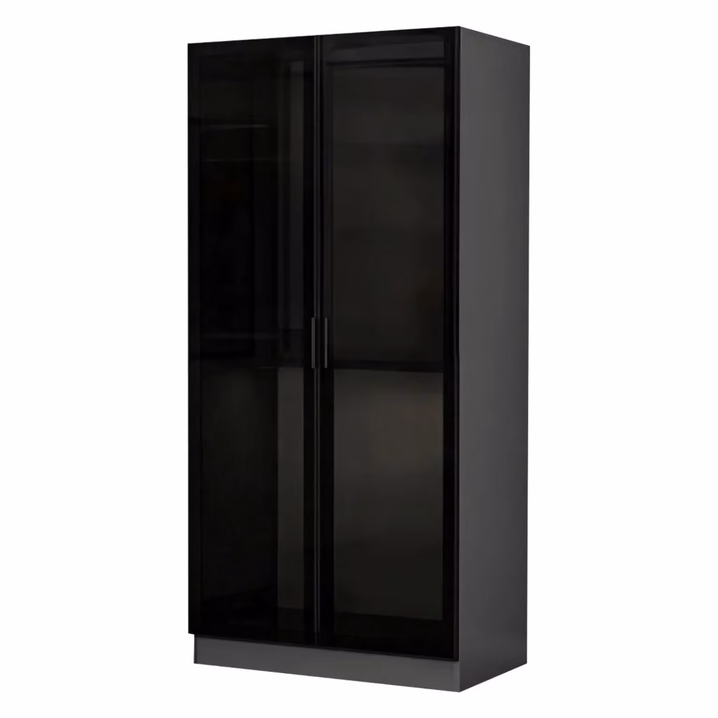 Armadio da camera da letto moderno DMORA con 2 ante, appendiabiti e ripiani interni, colore nero antracite, L: 90 cm, H: 210 cm – 2