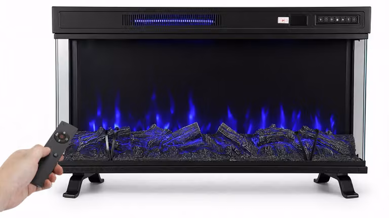 Ikodm, caminetto elettrico da 36 pollici, 1800 W, con vetro panoramico su 3 lati e connessione Wi-Fi