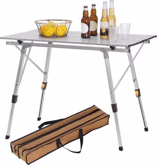 Tavolo pieghevole in alluminio regolabile in altezza, 90x52 cm