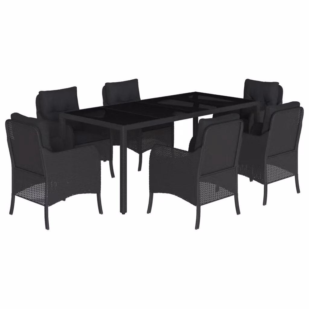 vidaXL Set da Pranzo da Giardino 7 pz in Polyrattan Nero con Piano in Vetro – 2