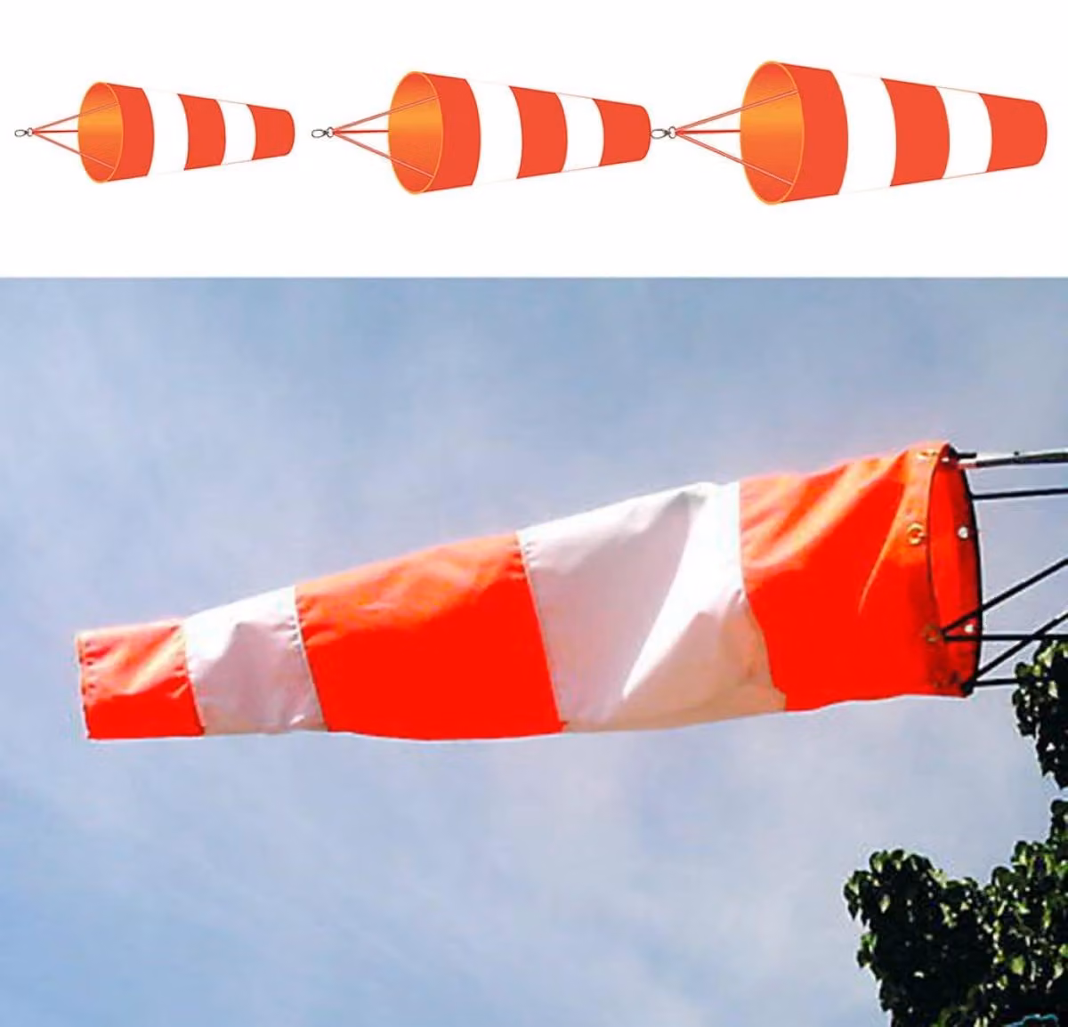 Indicatore di vento in tessuto di poliestere ripstop, rosso e bianco, disponibile nelle dimensioni di 60/80/100 cm