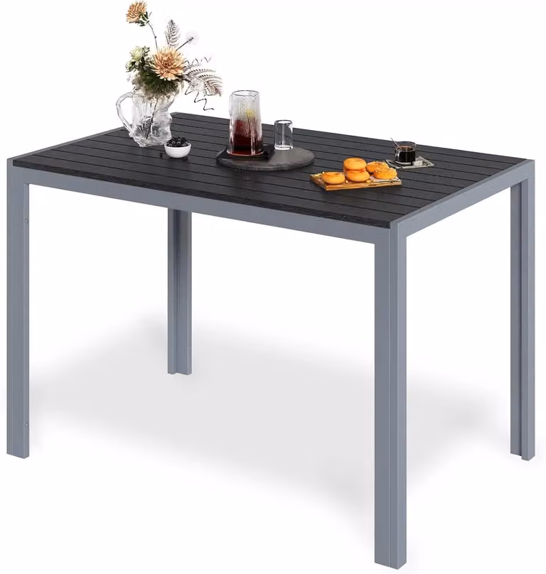 Tavolo da esterno - Tavolo da giardino in alluminio - 110x70x73 cm - Piano del tavolo con 10 listelli - Per 6 persone - Grigio