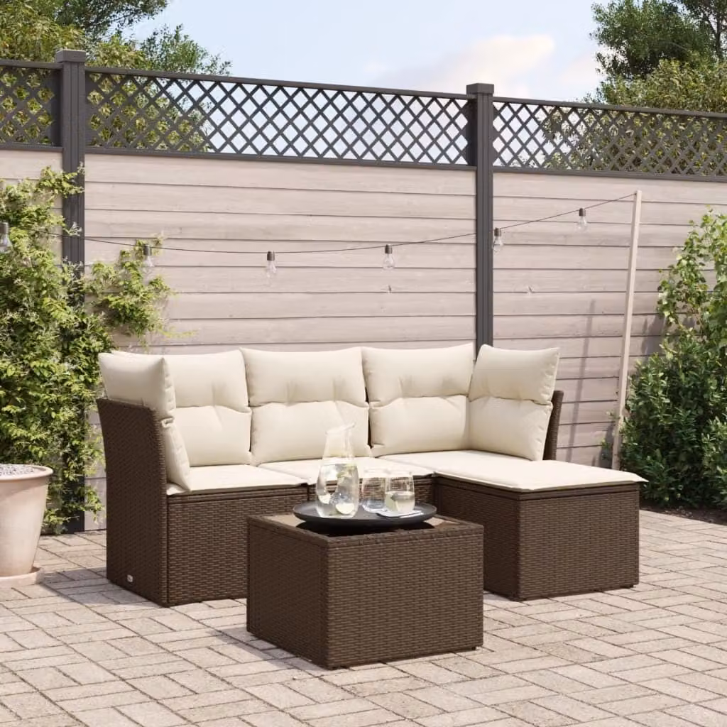 Maison Exclusive - Set Divano da Giardino 5 pz con Cuscini Marrone in Polyrattan