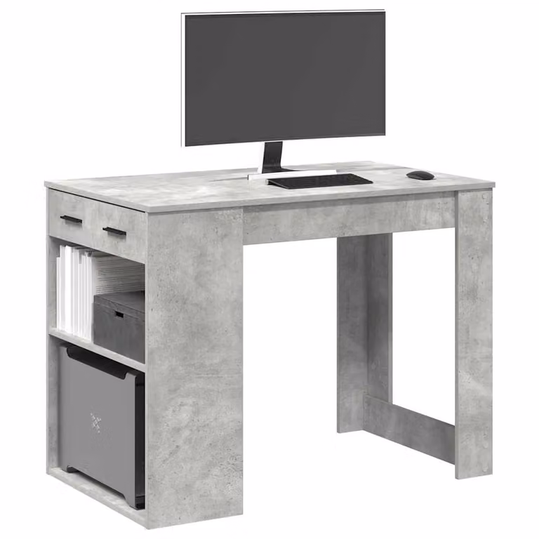 Scrivania moderna vidaXL con cassetto in legno e MDF, colore grigio, L: 102 cm, P: 60 cm, H: 77,5 cm