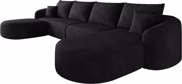 Divano angolare modulare nero 336 cm in tessuto Schneiler, senza montaggio, per soggiorno e camera da letto
