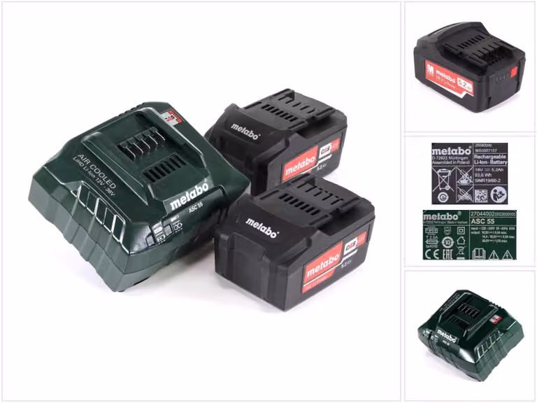 Set di batterie Metabo basic 18V con 2x batterie 5.2Ah ( 625592000 ) + caricatore ASC 55 ( 627044000 )