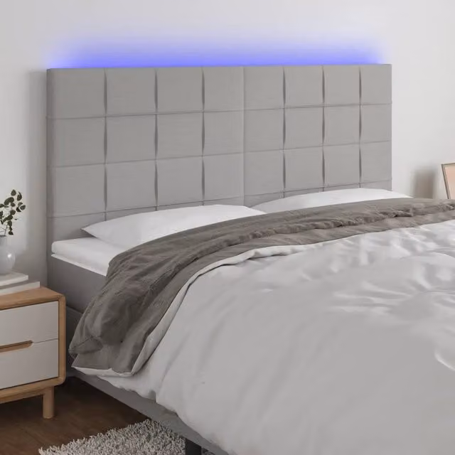 Testiera con LED Design Mania in tessuto grigio con porta USB, L: 180 cm, P: 5 cm, H: 118/128 cm
