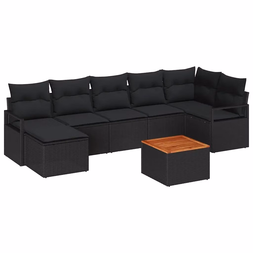 Set Divano da Giardino a L vidaXL in Polyrattan Nero con Cuscini e Funzione Archiviazione 8 Pezzi – 2