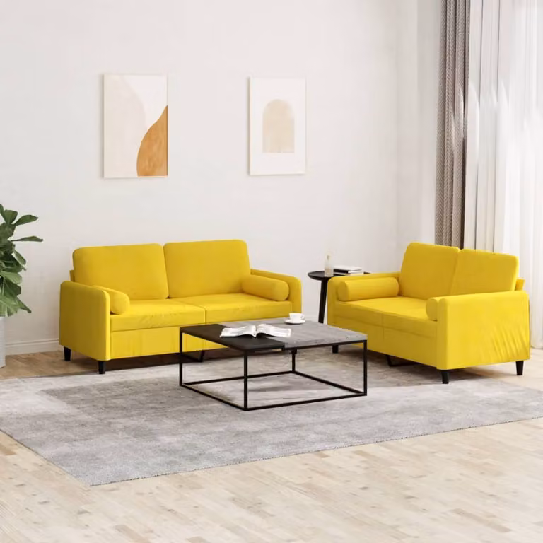 Maison Exclusive - Set divano a 2 posti con cuscini in velluto giallo
