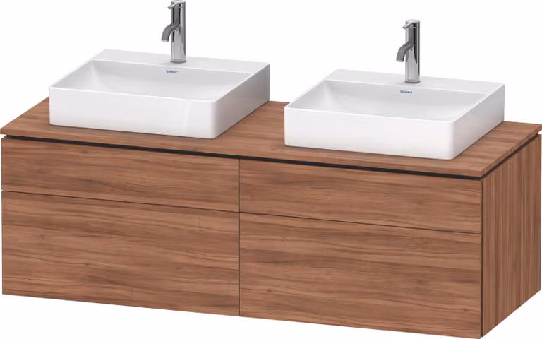 Duravit L-Cube Meuble sous-lavabo en console suspendu, avec plan de toilette en console, 4 tiroirs, pour deux vasques, 1420x482x550mm, LC4872B79790000, LC4872B79790000