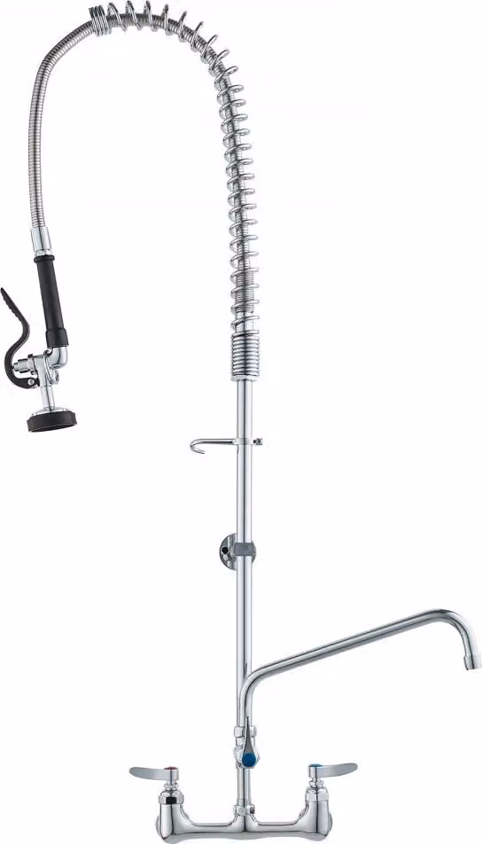 Rubinetto commerciale con doccetta prelavello - altezza 111 cm - centro 203 mm - bocca girevole 305 mm - rubinetto da cucina a parete - struttura in ottone con doccetta estraibile - per lavello a 1/2/3 vani