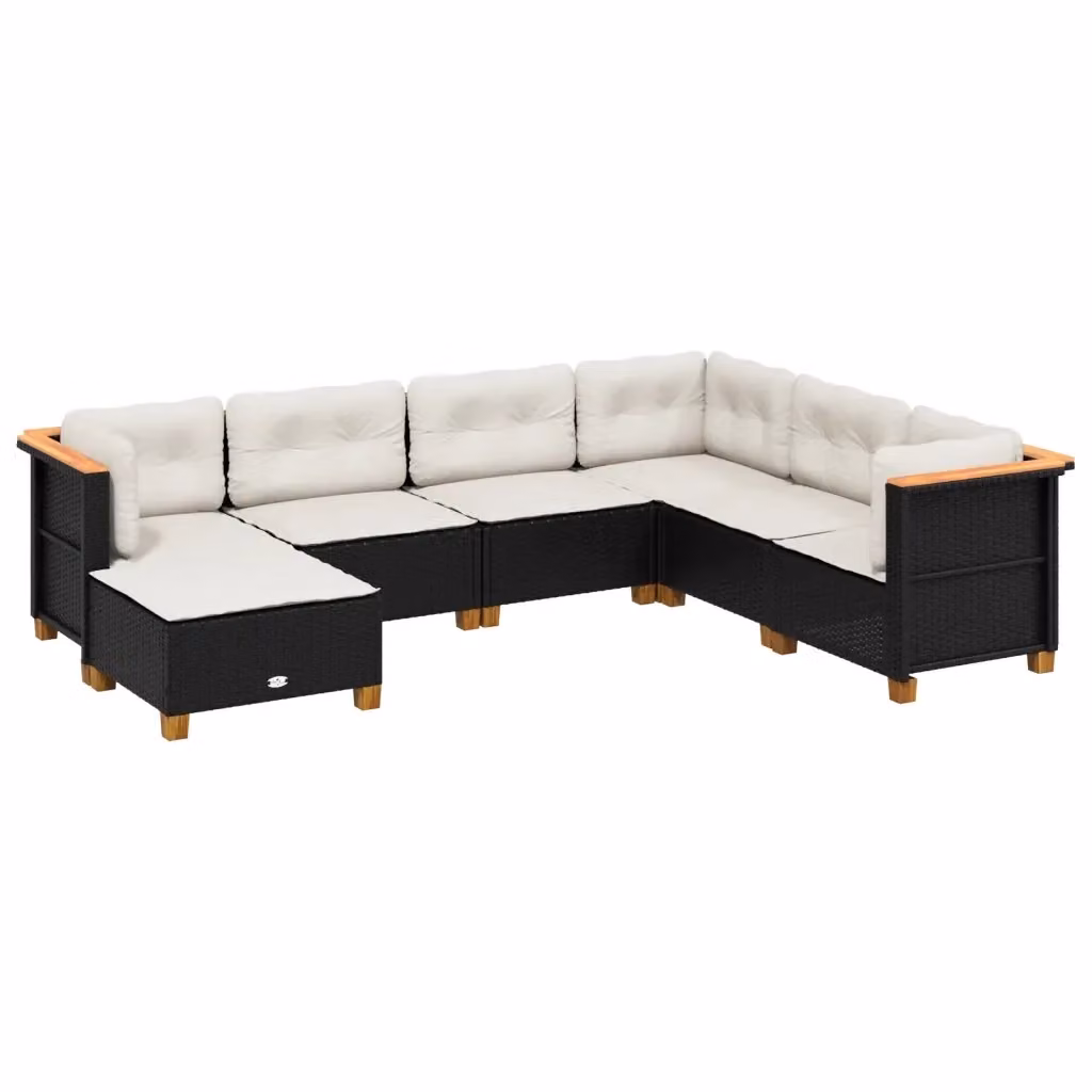 vidaXL Set Divani da Giardino a L con Cuscini 7pz in Polyrattan Nero e Bianco – 2