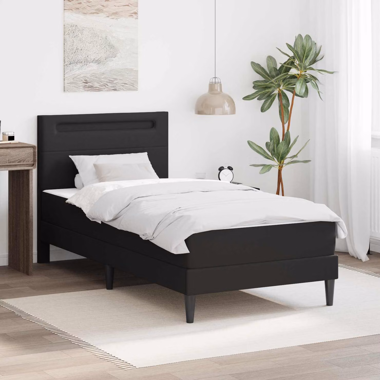 Struttura del letto moderna vidaXL in similpelle nero con strisce LED sottobettiera, L/P/H: 190 x 90 x 94 cm
