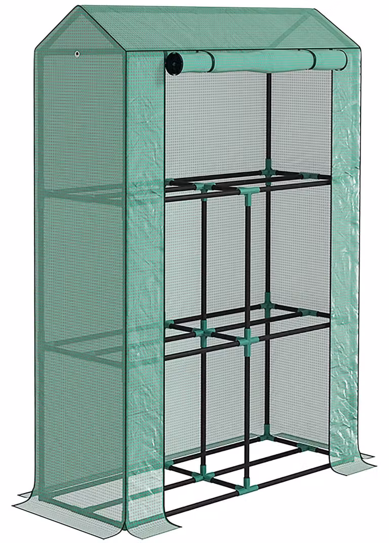 Serra Moonbite, dimensioni 100 x 40 x 150 cm, con 3 ripiani, scaffale per piante, porta a rullo, telo protettivo anti-UV con trasmissione della luce dell'85%, acciaio, colore verde