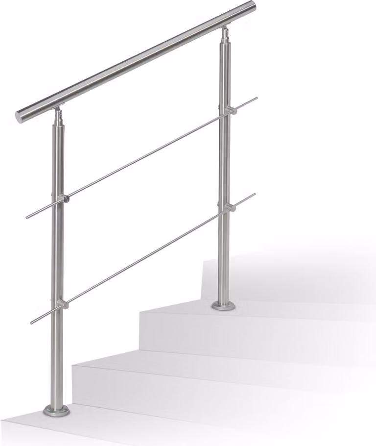 Set di ringhiera per scale Relaxdays in acciaio inossidabile, per interni ed esterni, corrimano lungo 1,0 m, 2 montanti, 2 traverse, color argento