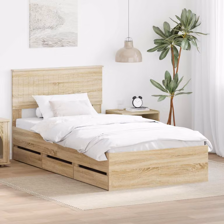 Struttura letto con cassetto vidaXL in Rovere Sonoma, L 100 x P 200 cm