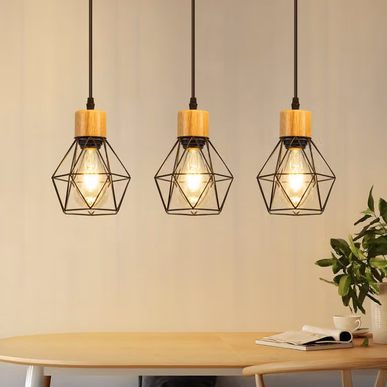 ZMH Lampada a sospensione tavolo da pranzo appeso lampada appesa sala da pranzo lampada 3 fiamma E27 metallo ferro gabbia paralume lampada a sospensione lampada da cucina (senza lampadina)